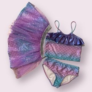 3 piece mermaid pattern swim suit with skirt